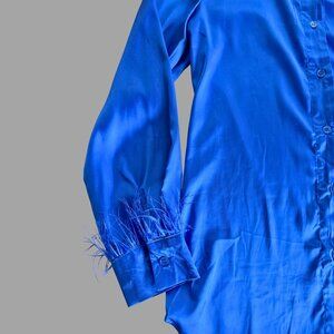 LIFE Love is for Eternity Womens Blue Feather Detail Button Up, Size Small